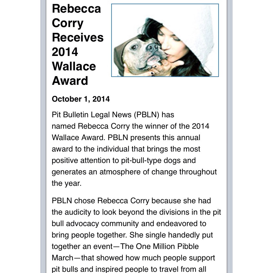 Rebecca Corry receives 2014 WALLACE AWARD!!