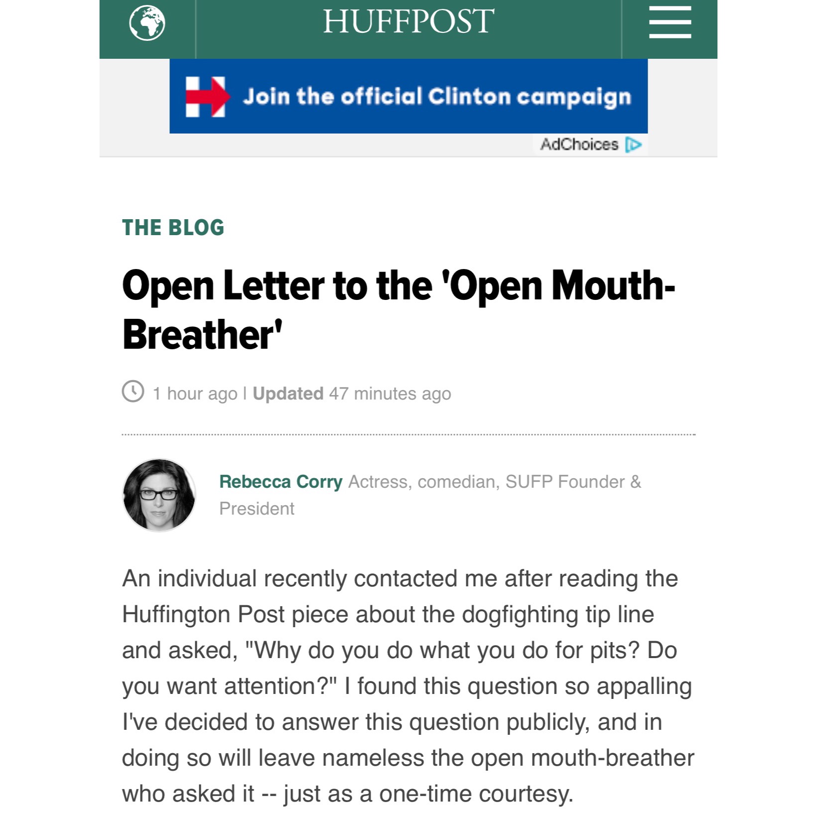 HuffPo publishes “Open Mouth Breather”