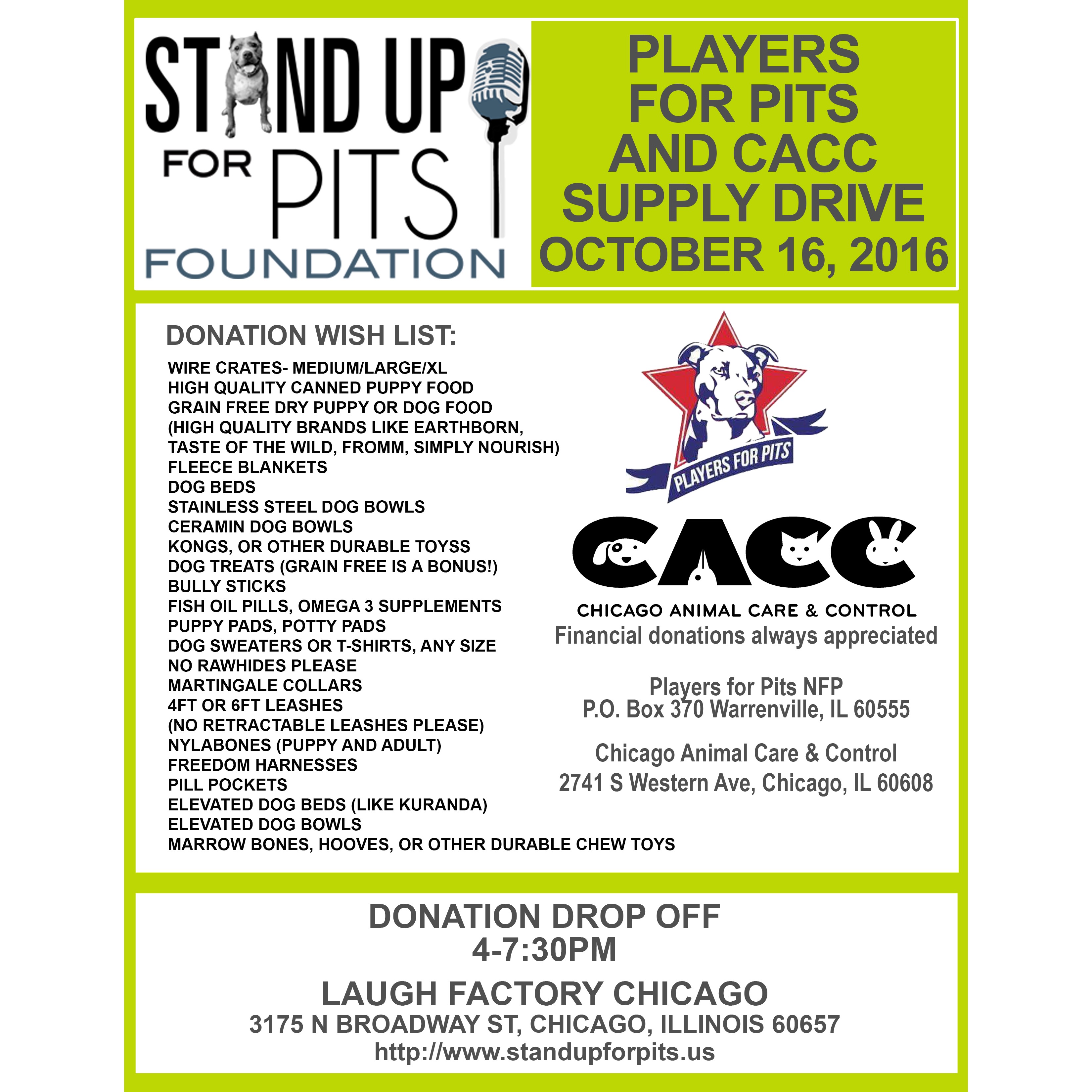 CHICAGO Stand Up For Pits Foundation Donation Drive!!!